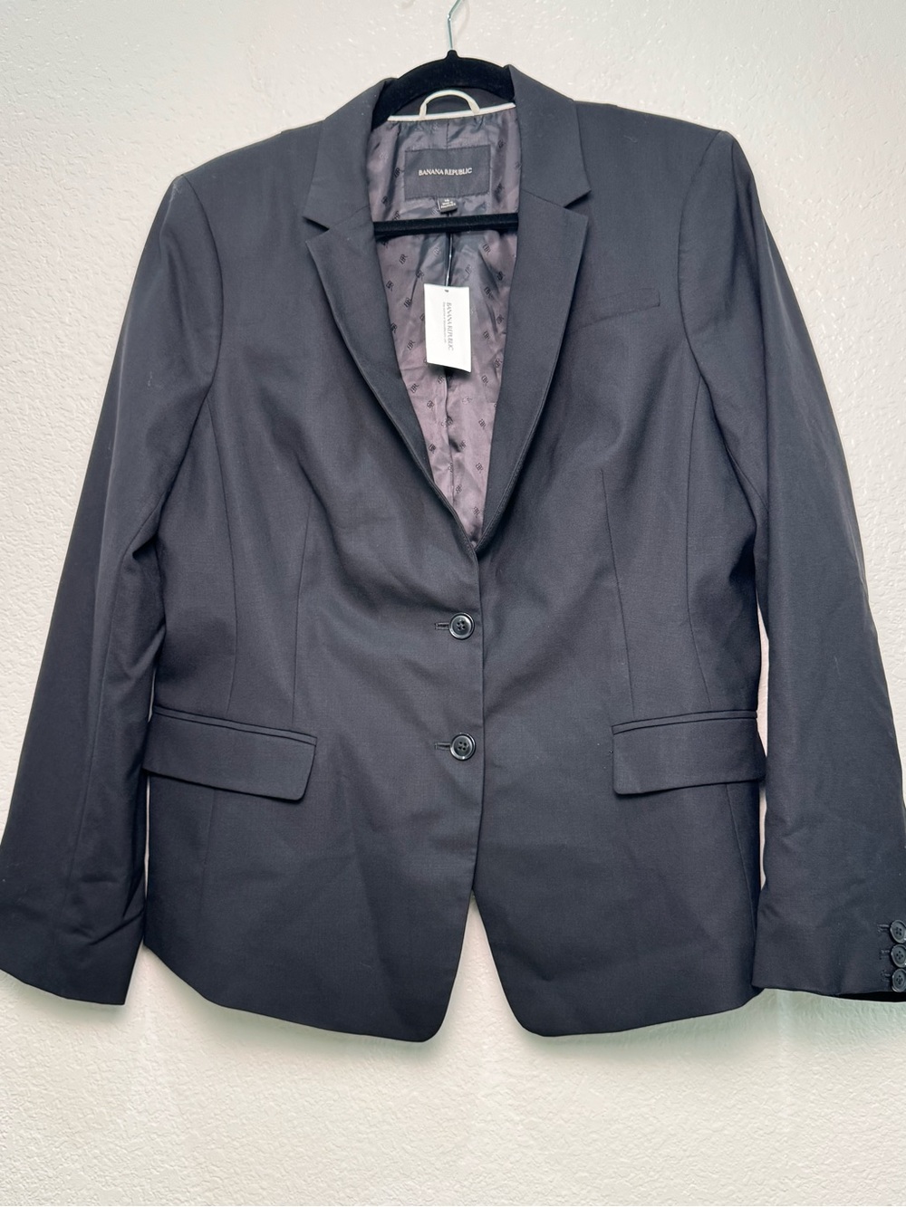 Banana Republic Blazer 16 Black Wool Stretch Tailored 2 Button Career Work NWT